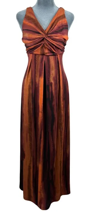 90s Y2K Babydoll Maxi‎ Dress 10 Moody Orange Empire Waist Fairy Grunge Slinky thumbnail 1