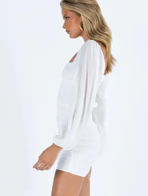 Long Sleeve Mini Princess Polly Dress White thumbnail 3