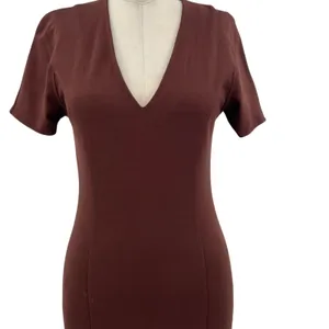 Ottod'Ame Cocoa Sheath Dress Pencil V-Neck Short Sleeve‎ Brown Size US 4 thumbnail 5