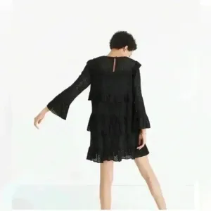 Madewell Women’s Black‎ Eyelet Waterlily Tiered Ruffle Boho Mini Dress Size 10 thumbnail 3