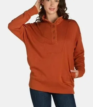 Time and Tru Womens Sweatshirt Size M Auburn Sun Washed Mock Neck Button Placket thumbnail 1