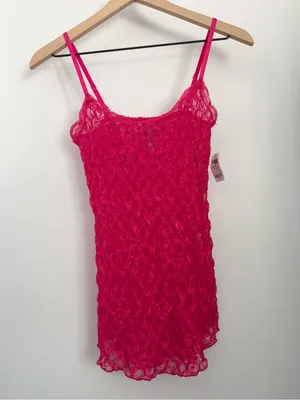 Charlotte Russe Medium NEW Hot Pink Lace Top Slim Fitted Y2K Rave Festival thumbnail 2