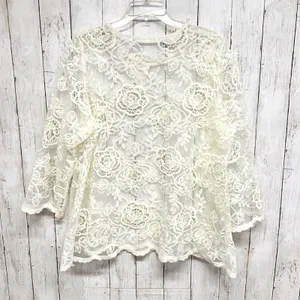 Unbranded Floral Lace Sheer Mesh Top‎ Womens Size M White Boho Rose Crochet thumbnail 1