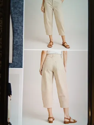 Maeve Light Beige Trousers Cotton Blend Cropped Barrel Leg Vacation Womens 14 thumbnail 8