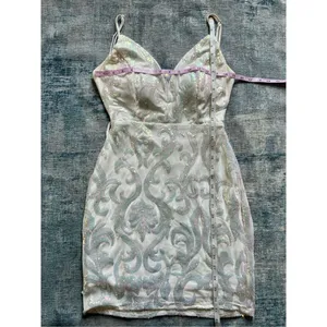 Lovely Day White Iridescent Sequin Corset Lace Up Back Bodycon Mini Dress Medium thumbnail 6