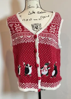 Holiday Editions Penguin Christmas Sweater Vest Red Fair‎ Isle Ugly Christmas XL thumbnail 1