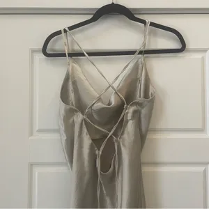 ASOS DESIGN Cami Maxi Satin Slip Dress with Lace‎ Up Back Size 6 in Silver NWT thumbnail 6