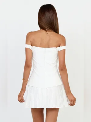 SHOWPO Izara Off The Shoulder Pleated Mini Dress In White thumbnail 5