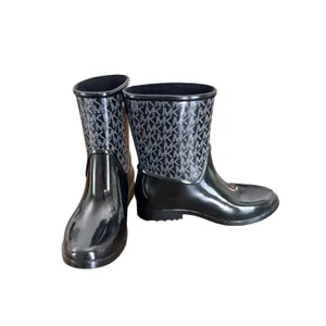 Michael Kors Womens Sutter Black Monogram Logo Glossy Rubber Rain Boots Size 6 thumbnail 2
