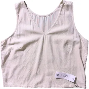 NWT IDEALSANXUN Women's Beige Cotton Linen V-Neck Crop Tank Top Medium thumbnail 4
