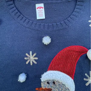 Holiday Time Snowman Sequin Ugly Christmas Sweater Womens 2X 20 Navy‎ White Poms thumbnail 14