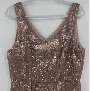 Alex & Eve Sequin Cocktail Dress Sz 12 Prom Old Hollywood Gala Champagne Rose thumbnail 2