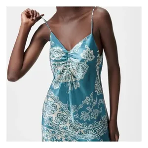 Zara Blue & White Satin Effect Paisley Mini Slip Dress Womens XS Y2K Retro‎ thumbnail 3