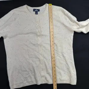 Lands End L Cardigan Sweater Cream Rainbow Speckled Cashmere Classic Button Up thumbnail 10