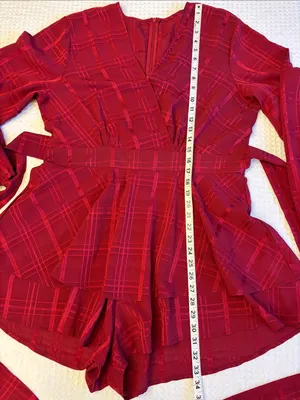 Selfie Leslie Burgundy Red V-Neck Ruffled Mini Romper thumbnail 15