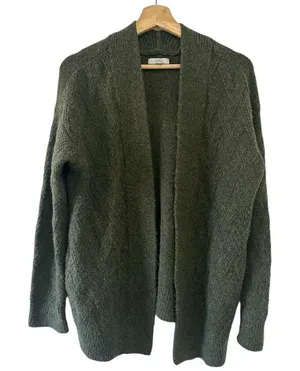 Croft & Barrow Forest Green Open‑Front Cardigan Medium Textured Relaxed Fit Fall thumbnail 1
