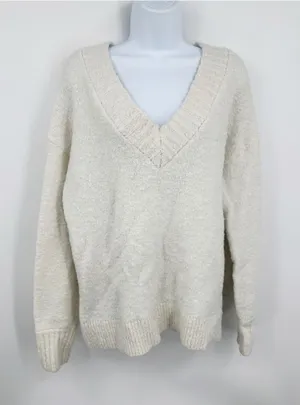 Aerie Cream V Neck Sweater Size Medium Oversized Boho thumbnail 1