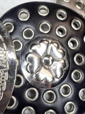 Vintage Black & Silver Faux Leather Boho Medallion Hip Belt Hammered Buckle thumbnail 6