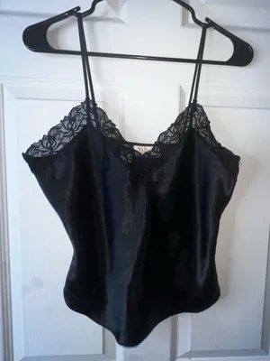 Victoria's Secret Vintage Gold Label Black Satin Lace-Trim Cami Size Small thumbnail 1
