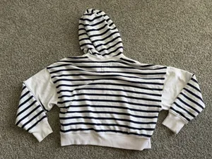 aerie Navy & White Striped Hooded Crop Sweater Coastal Nautical thumbnail 3