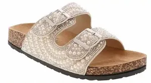 Jellypop Beaded Pearl Dual-Buckle Slide Sandals - White thumbnail 1