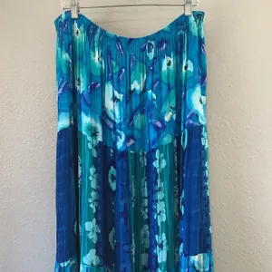 Vintage Blue Mermaidcore Floral Patchwork Bohemian Hippie Festival Maxi Skirt XL thumbnail 5