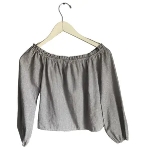 Brandy Melville Striped Pinstripe Off-Shoulder Peasant Blouse Top Cotton Womens thumbnail 3