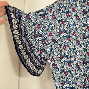 Max Studio Ditsy Floral Blue & Pink Flared Sleeve Tie Front Blouse S thumbnail 6