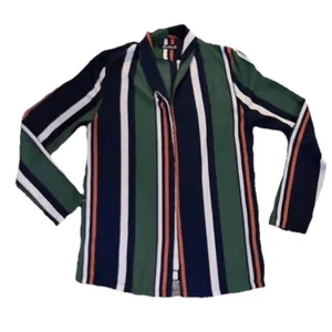 Nana Macs Women's Blue green Striped Boho Retro 90s‎ Y2K Long Sleeve Blouse Top Sz Medium thumbnail 1