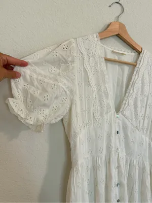 Lovestitch White Eyelet Button-Front Maxi Dress thumbnail 4