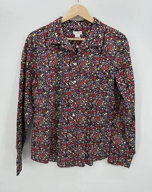 J. Crew Womens Microfloral Button‎ Front Shirt Size M Navy Blue Casual CN22 thumbnail 1