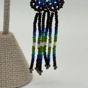Beaded‎ Dangle Drop Earrings Seed Bead Black Blue Green Boho Handmade thumbnail 4