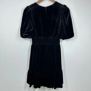 Antonio Melani Women's Size 2 Black Velvet V Neck Dress Puff Sleeve Ruffle‎ Hem thumbnail 3