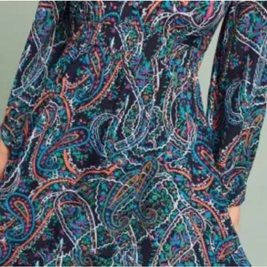 Anthropologie Maeve Women’s Paisley Long Sleeve V-Neck Dress Maplewood Blue Smal thumbnail 4