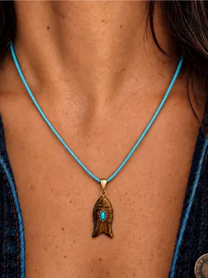 Revolve x Adina Eden Tiger's Eye Fish Pendant Faux Leather Rope Necklace thumbnail 3