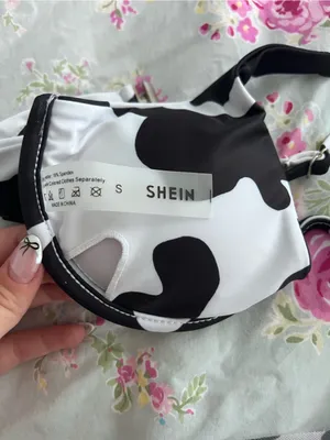 SHEIN Black & White Cow Pattern Bikini Top with Sarong thumbnail 2