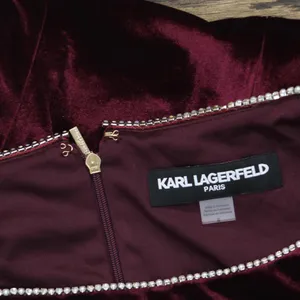 Karl Lagerfeld Puff Sleeve Stretch Velvet Body Sheath Dress Barolo Wine Red 8 thumbnail 4
