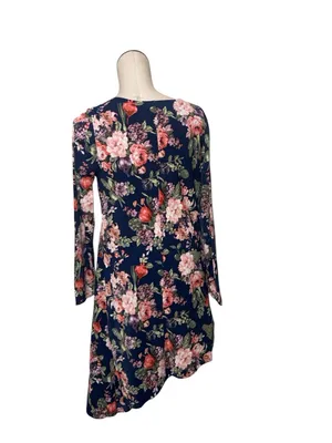 NWOT Abercrombie & Fitch Asymmetrical Navy Floral Long Sleeve Dress thumbnail 3