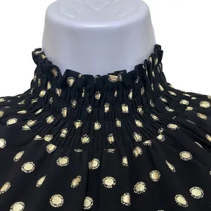 Yumi‎ Kim Black Gold Polka Dot Lexington Top High Ruched Neck Long Sleeve Office thumbnail 3