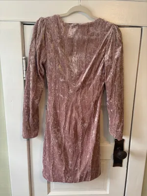Lulu's Dusty Pink Velvet Wrap-Front Long Sleeve Dress thumbnail 2