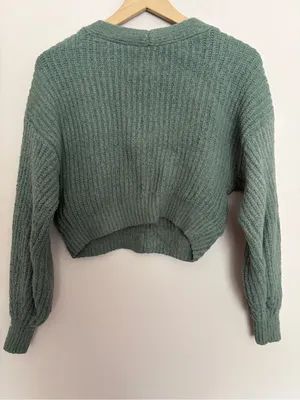 Abercrombie & Fitch Sage Green Cropped Cardigan XS thumbnail 2
