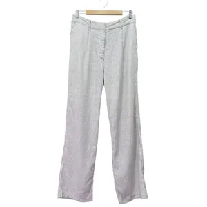 NWT Old Navy Linen Wide Leg Trouser Pants Gray Ivory Stripe High Rise Size Large thumbnail 2