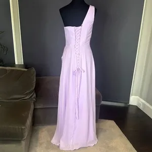 Purple Chiffon Asymmetrical One-Shoulder Formal Bridesmaid Dress Leg Slit Size 6 thumbnail 4