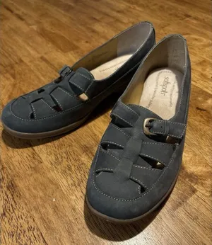 SOFTSPOTS Mary Jane‎ Woven Suede Flats Buckle Blue Cushioned Comfort Size 8.5WW thumbnail 1