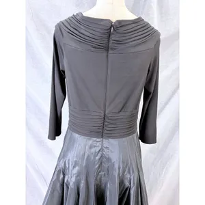 Vintage Tadashi Black Deep V Surplice‎ Silk Skirt Midi Dress 12 Y2K Formal thumbnail 9