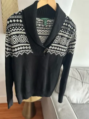 Vtg Lauren Ralph Lauren Knitted Fair Isle Sweater L Fisherman Black Nordic thumbnail 1