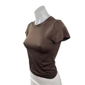 Aritzia Sunday Best Women's Brown Crew Neck Short Sleeve Crop Tee T-shirt Top S thumbnail 2