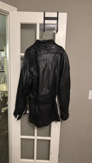 100% Leather Trench Coat Black Size XL thumbnail 4