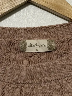 Altar’d State Cable-knit cropped crew-neck sweater size medium tan brown thumbnail 5
