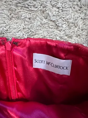 Scott McClintock Red Strapless Prom Dress with Floral Appliqué / AA67 thumbnail 3